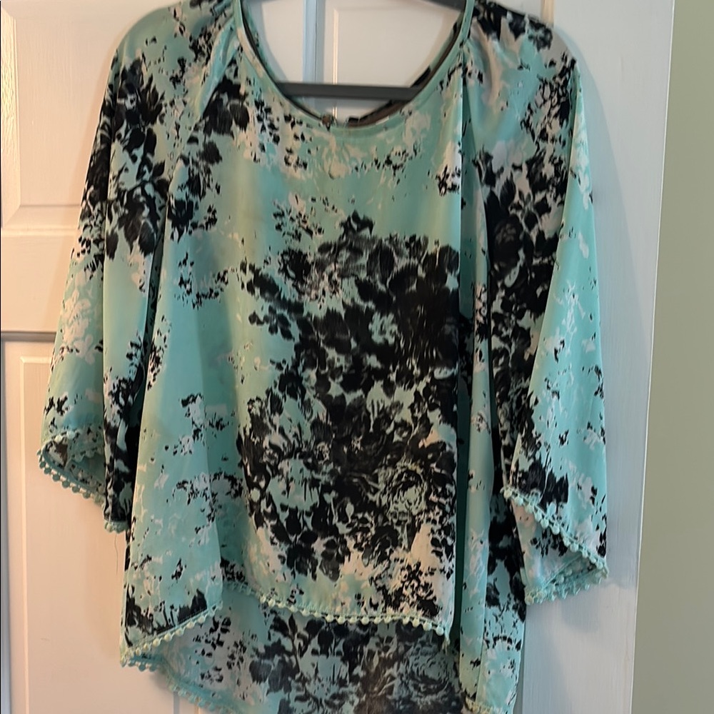 Floral Print Women's Top - Black and Blue